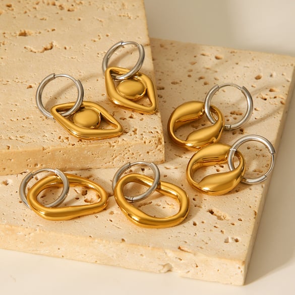 1 Paar einfache, tägliche, unregelmäßige Form, Edelstahl, goldfarben, Damen-Creolen