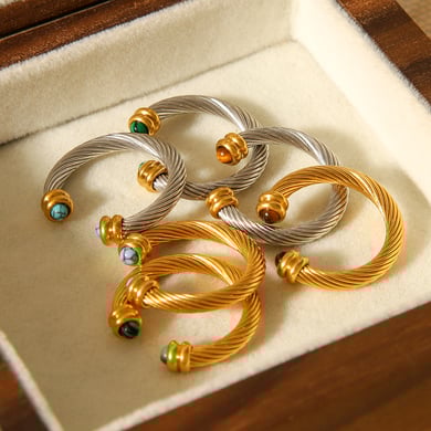 1 Piece Annular Shape Stainless Steel Gold Color Natural Stone Statement Rings h5 Picture7