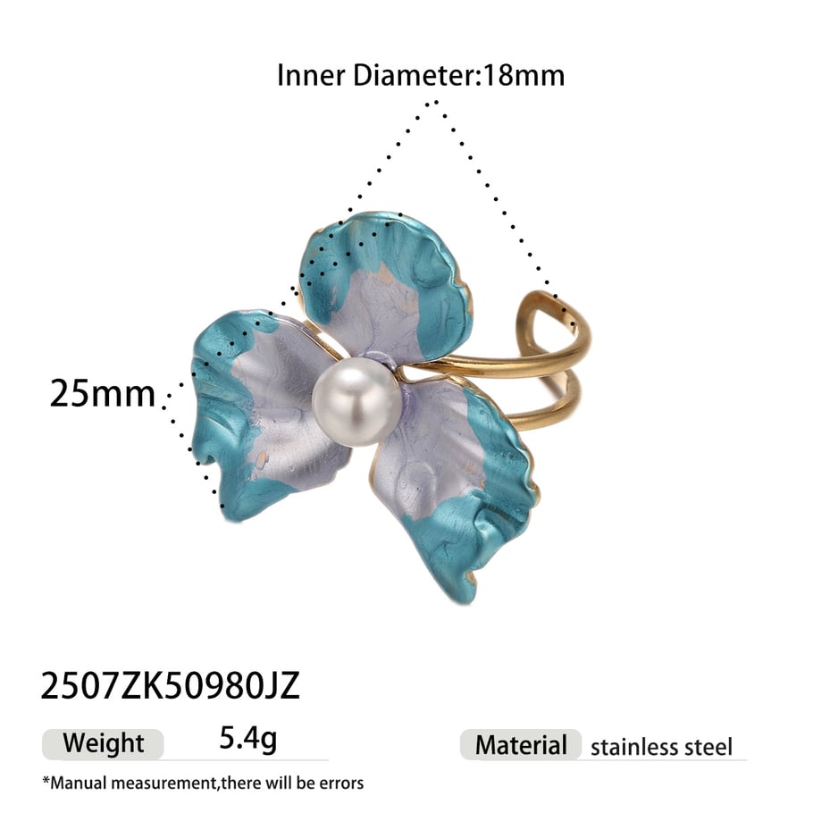 1 Piece Romantic Flower Stainless Steel Statement Ring 