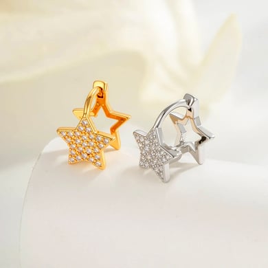 1 pieza de pendientes de aro con circonitas de color cobre y dorado con estrella moderna para mujer h5 Imagen3