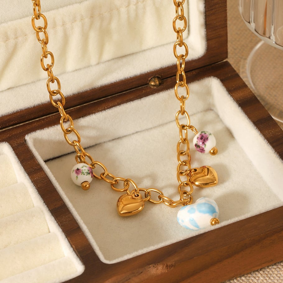 1 par de collares colgantes de acero inoxidable con forma de corazón para mujer, serie sencilla y diaria Imagen5