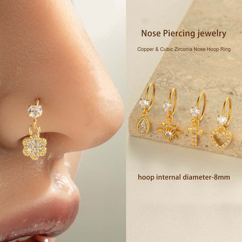 1 Piece Cross Copper Gold Color Zircon Nose Ring h5Picture4