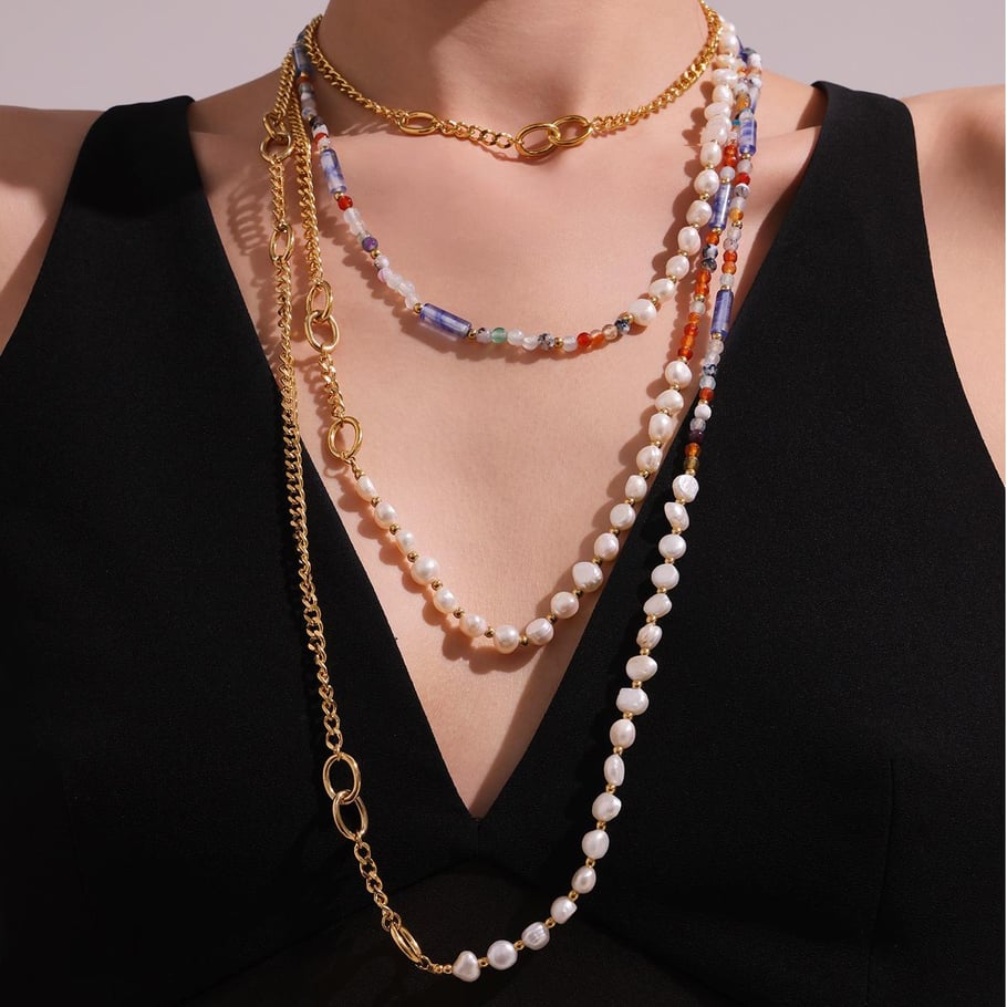 1 pezzo classico croce perline perle in acciaio inossidabile color oro zircone collane con ciondolo da donna Immagine4
