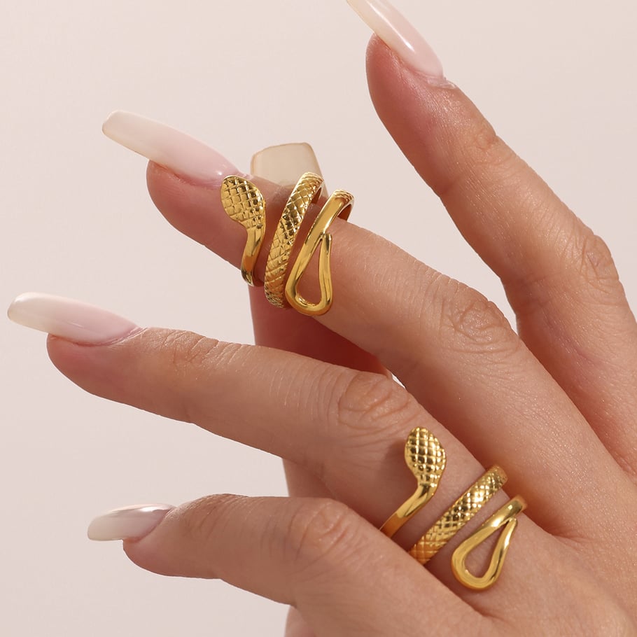 1 Piece Classic Snake Stainless Steel Gold Color Statement Rings Picture4
