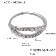 A030-Steel White Diamond Pearl Ring/No.7 Picture17
