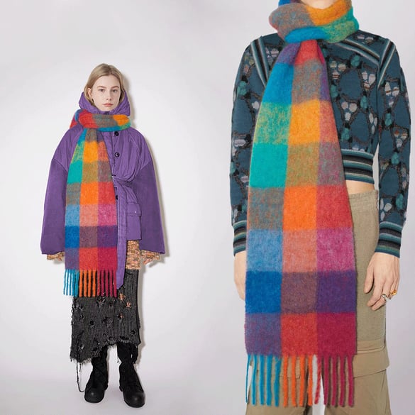 1 Stück klassischer karierter Polyester-Winterschal für Damen 2