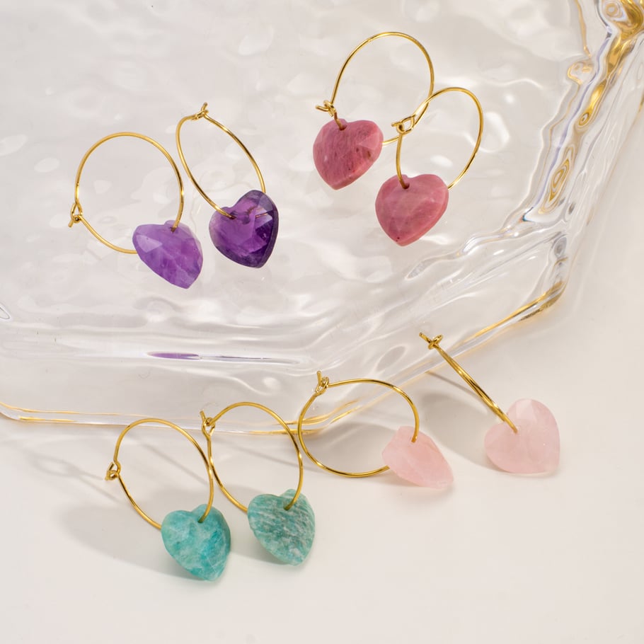 1 Pair Simple Series Elegant Heart Natural Stones Women's Hoop Earrings Picture4