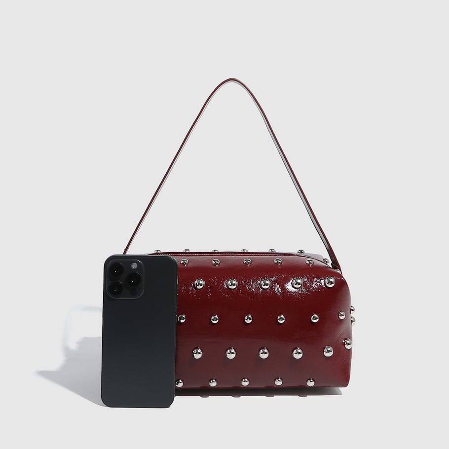 Bolso de mano de PU con remaches punk de serie simple para mujer de 1 pieza Imagen3