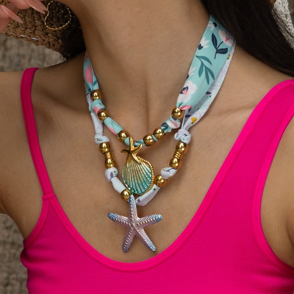 1 Piece Ins Style Shell Starfish Stainless Steel Gold Color Pendant Necklace