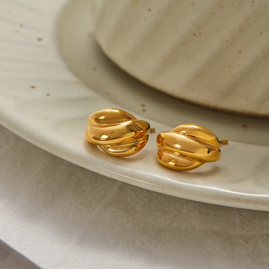 1 Pair Simple Twist Stainless Steel Gold Color Women's Hoop Earrings h5Picture6