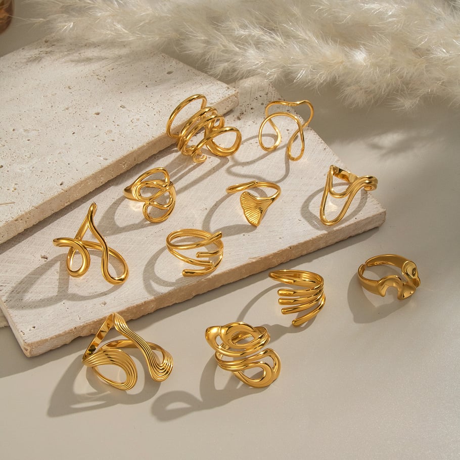 1 Piece Simple Series Daily Irregular Shape Stainless Steel Gold Color  Statement Rings Picture2