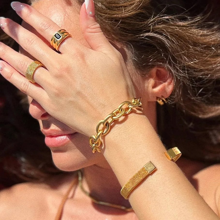 1 Piece Classic Twist Stainless Steel Gold Color Women's Chain Bracelets Picture3