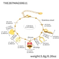 TXE287-Golden Red Bell Enamel Bracelet 16+5cm 