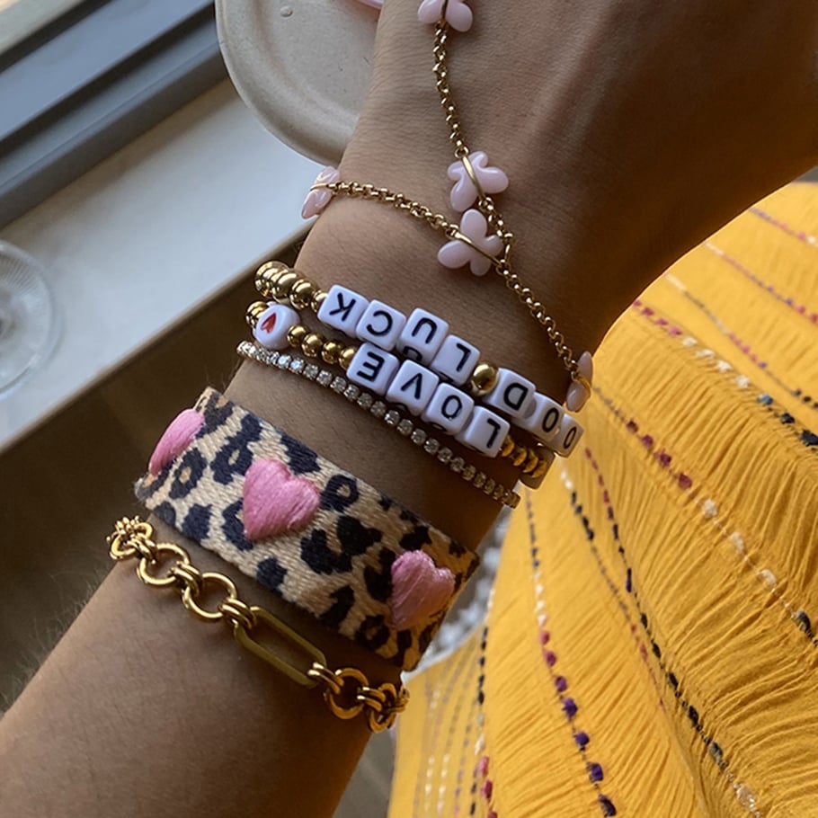 Bracelet à perles en acier inoxydable pour femme, motif lettre classique, 1 pièce Image3