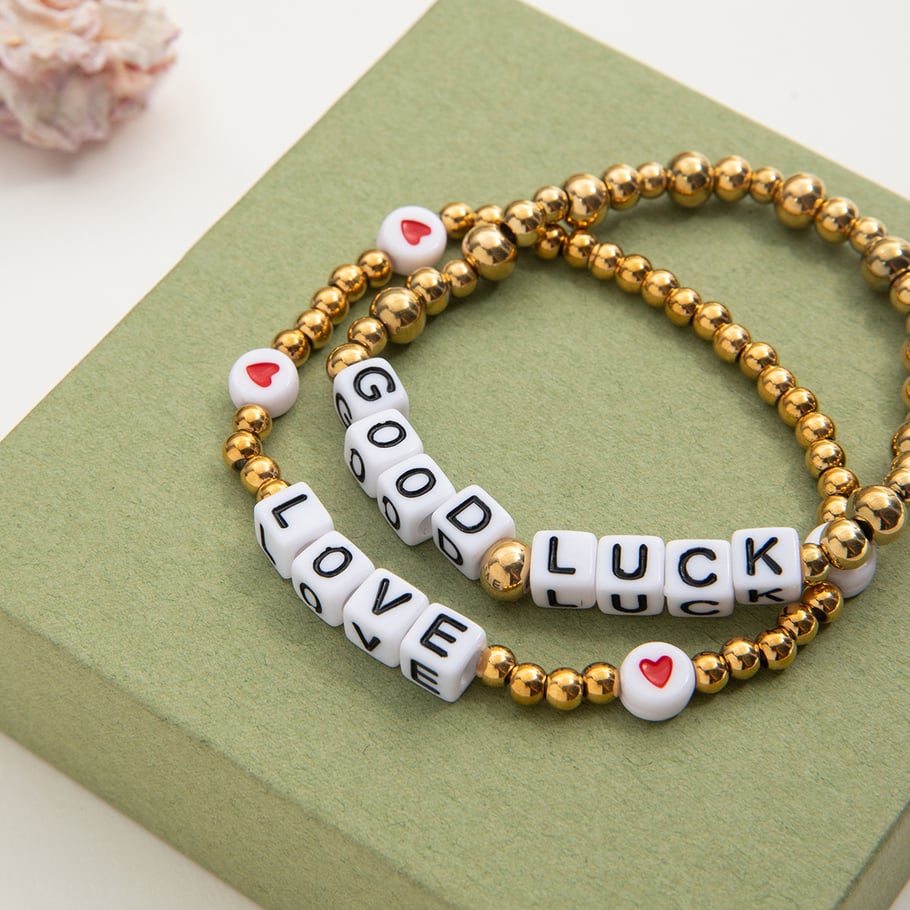 Bracelet à perles en acier inoxydable pour femme, motif lettre classique, 1 pièce Image6