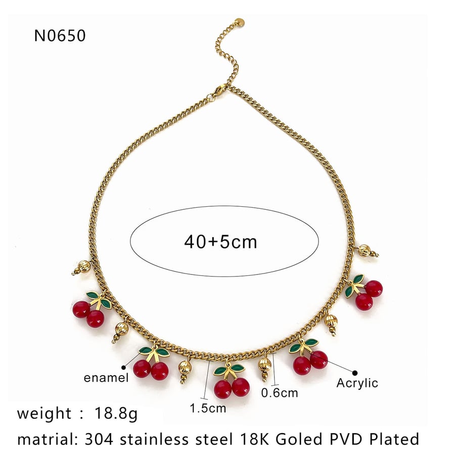 Collana con ciondolo a forma di ciliegia in acrilico, 1 pezzo Immagine2