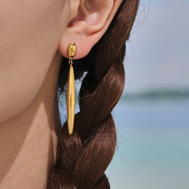 1 paio di orecchini pendenti da donna in acciaio inossidabile color oro dalla forma irregolare moderna h5 Immagine5