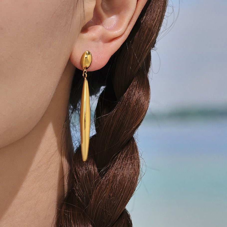 1 paio di orecchini pendenti da donna in acciaio inossidabile color oro dalla forma irregolare moderna Immagine5