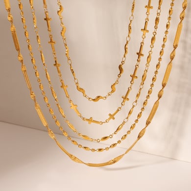 1 Pair Simple Series Daily Cross Stainless Steel   Gold Color  Women's Chain Necklaces h5 Picture3