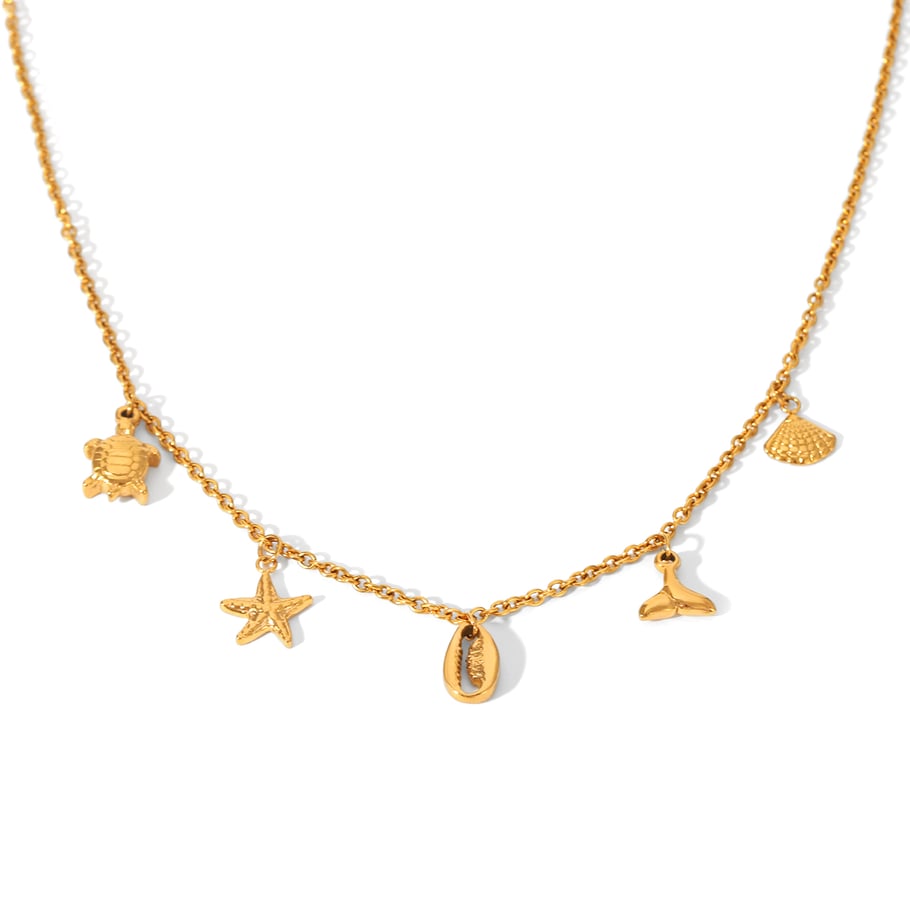 1 Piece Oceanic Turtle Stainless Steel Gold Color Women's Pendant Necklaces 