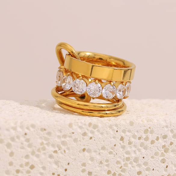 1 Piece Luxurious Series Casual Circle Stainless Steel Women's Gemstone Rings 2