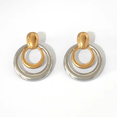 1 Pair Simple Circle Stainless Steel   Gold Color Women's Stud Earrings h5 