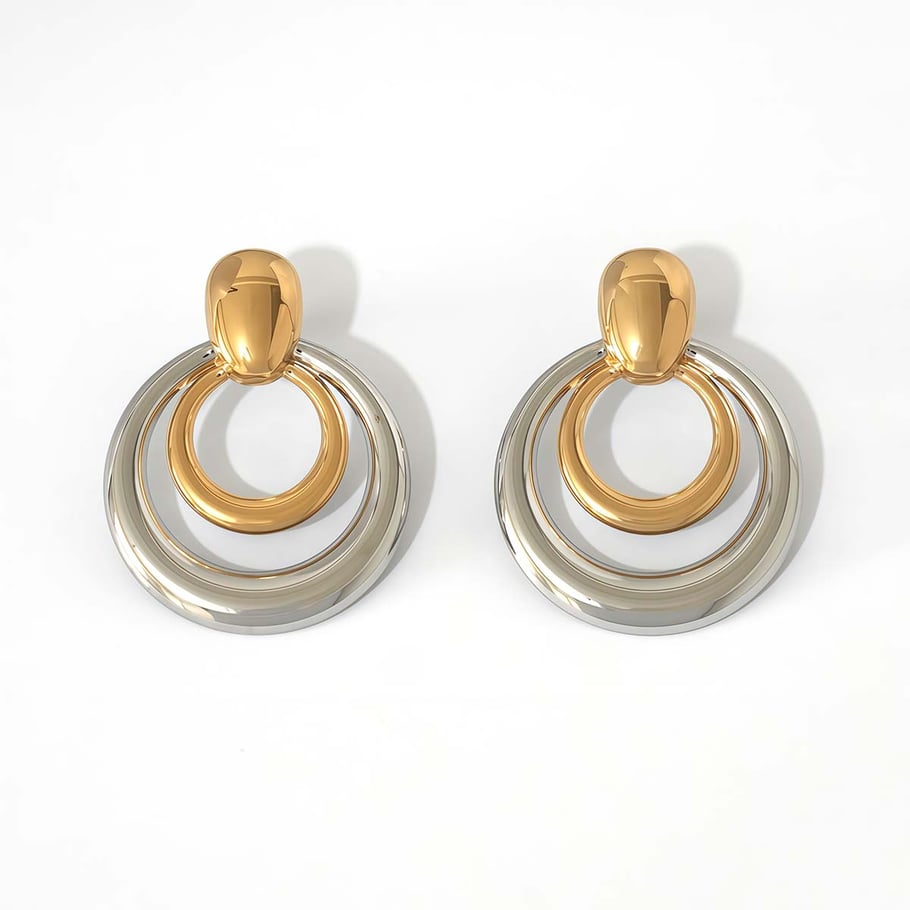 1 Pair Simple Circle Stainless Steel   Gold Color Women's Stud Earrings 