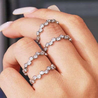 1 pezzo squisito anello da donna in acciaio inossidabile color oro con zirconi e pietre preziose h5 Immagine3