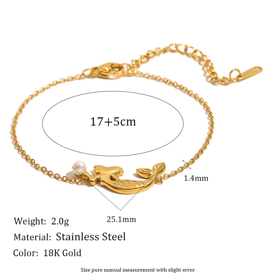 1 Piece Mermaid Shape Stainless Steel Gold Color Women's Charm Bracelets 