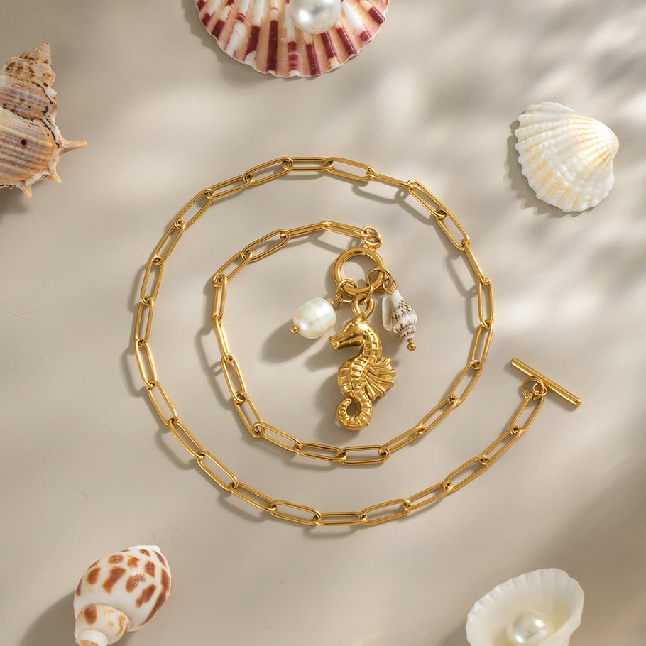 1 Piece Sea Horse Stainless Steel Gold Color Pendant Necklace Picture4