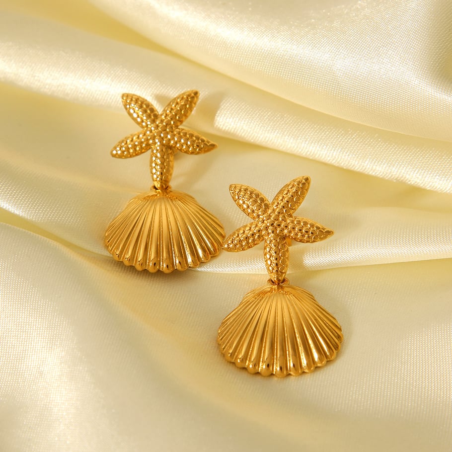 1 Pair Starfish Stainless Steel Gold Color Women's Stud Earrings h5Picture5