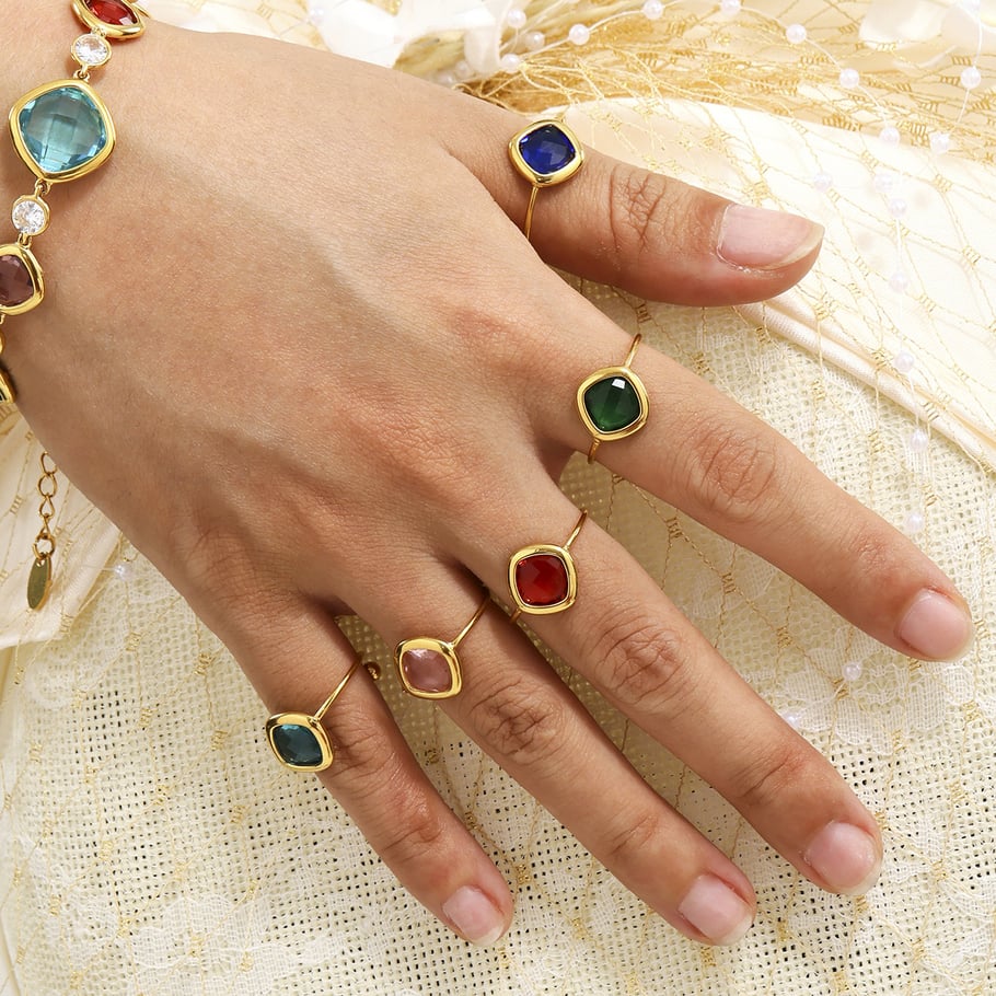1 Piece Elegant Rectangle Stainless Steel Gold Color Statement Rings Picture4