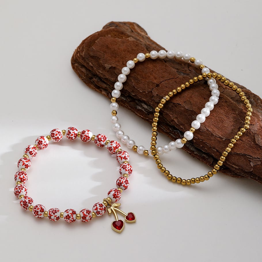 1 Piece  Sweet Flower Ceramics  Gold Color  Women's Beaded Bracelets Picture4