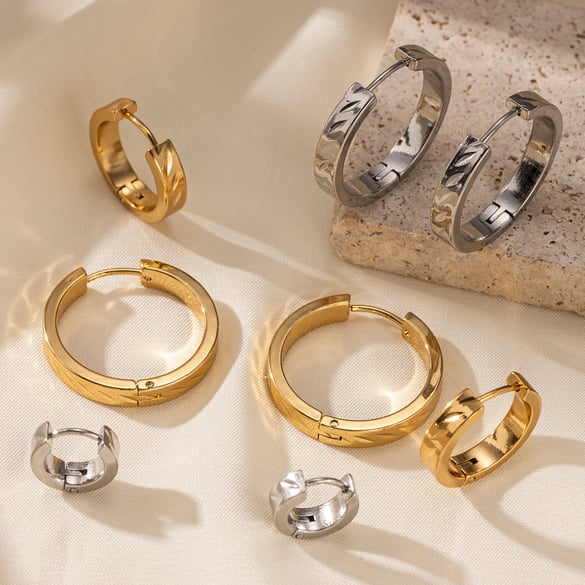1 Pair Simple Circle Stainless Steel Gold Color Hoop Earrings