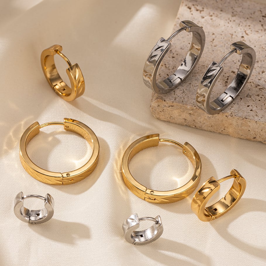 1 Pair Simple Circle Stainless Steel Gold Color Hoop Earrings Picture2