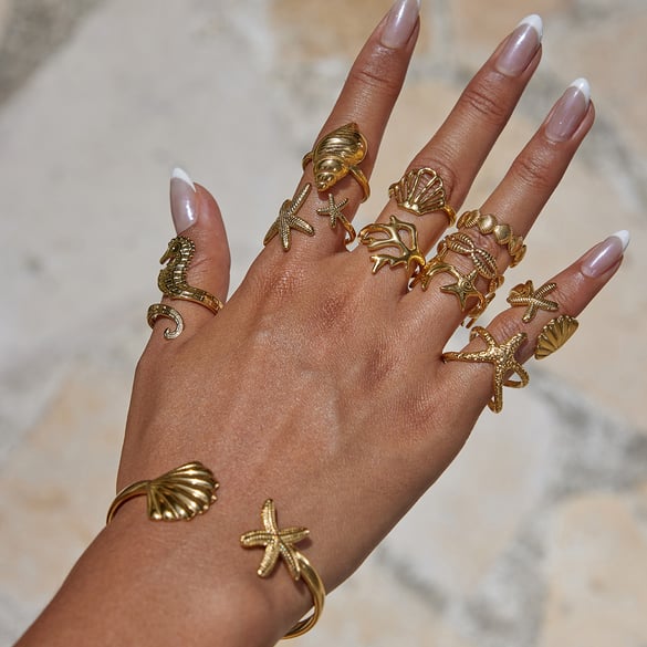 1 Piece Marine Organism Stainless Steel Gold Color Statement Rings