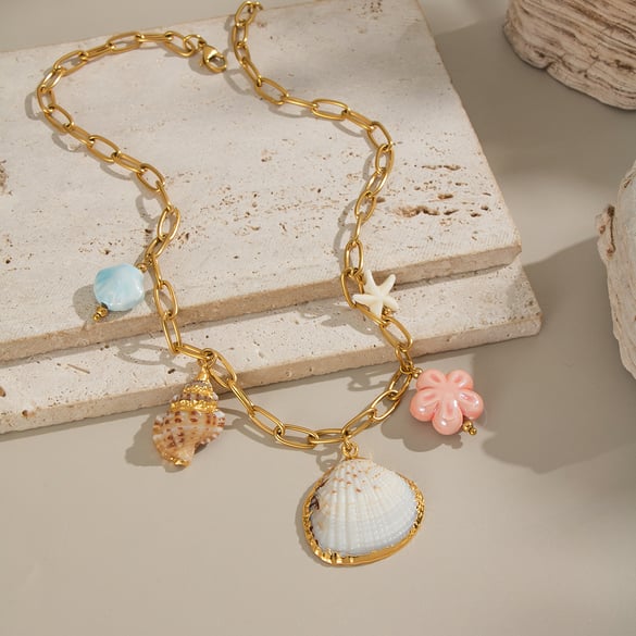 1 Piece Romantic Shell Stainless Steel Gold Color Pendant Necklace 2