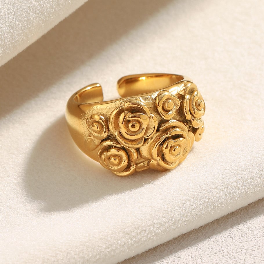 1 Piece Romantic Flower Stainless Steel Gold Color Statement Rings Picture5