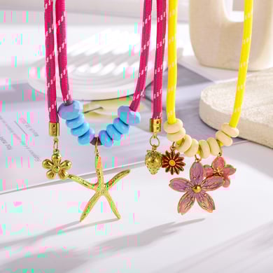 1 pezzo di collana con ciondolo a forma di fiore e stella marina in acciaio inossidabile color oro da donna h5 Immagine4