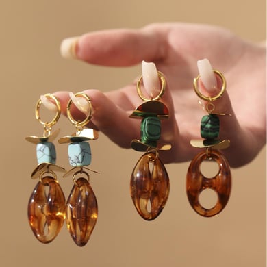 1 Pair Retro Irregular Oval Shape Stainless Steel Gold Color Women's Drop Earrings h5 Picture7