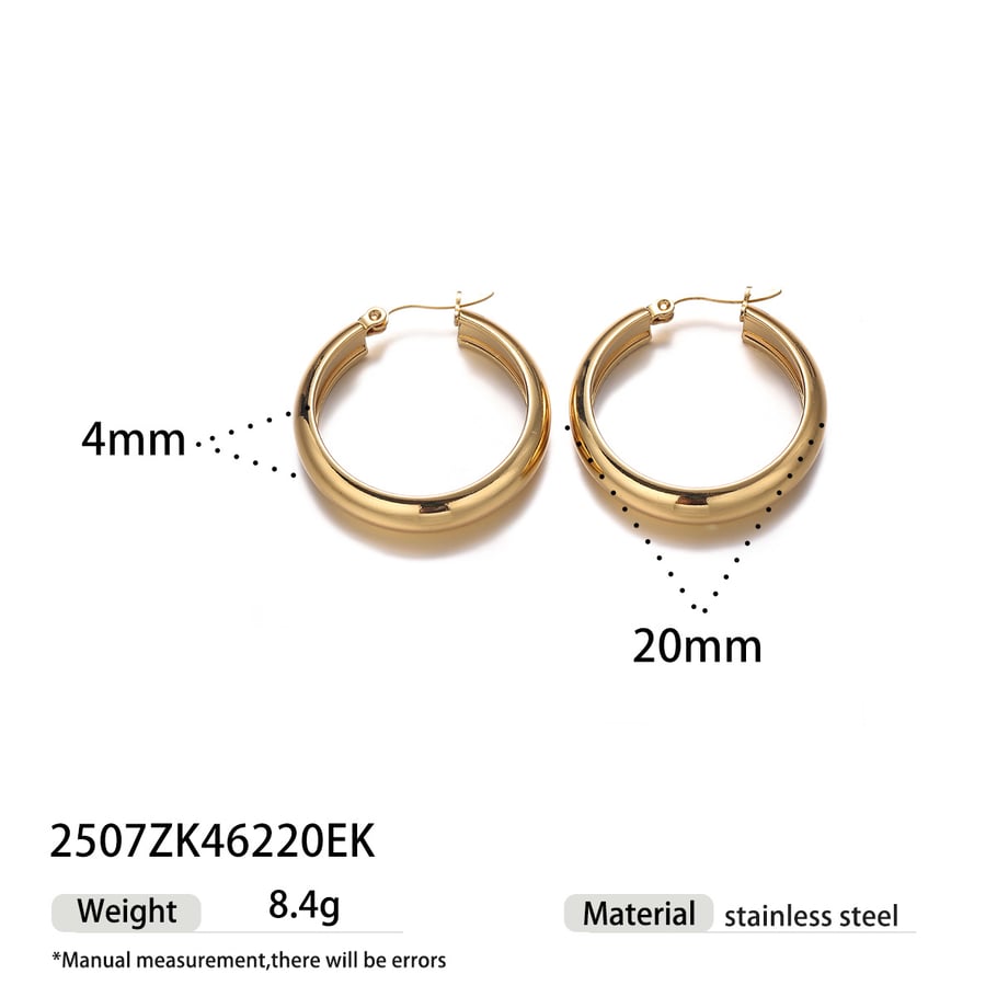 1 Pair Stainless Steel Gold Color Hoop Earrings 