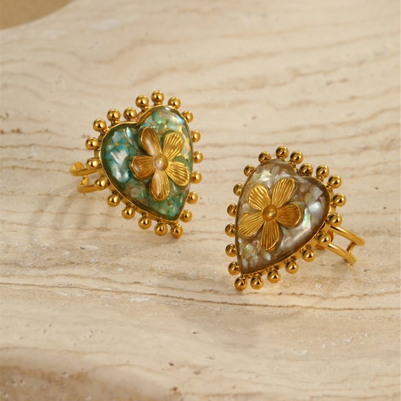 1 Piece Heart Stainless Steel Gold Color Statement Ring 2