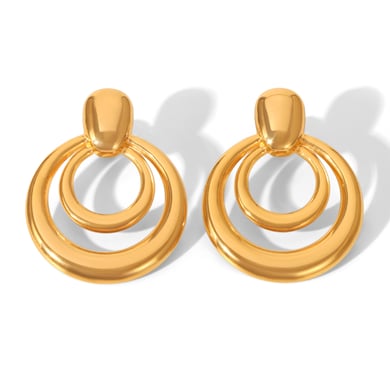 1 Pair Modern Circle Shape Stainless Steel Gold Color Women's Stud Earrings h5 
