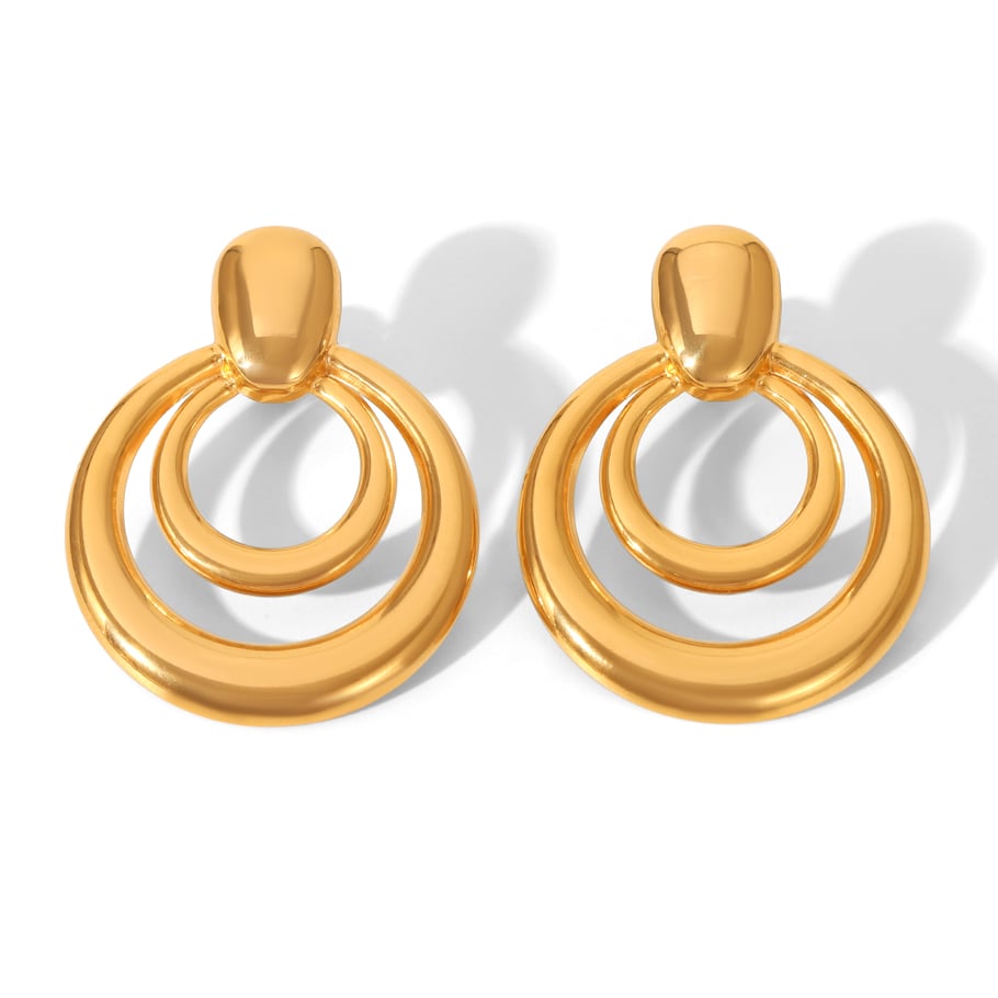 1 Pair Modern Circle Shape Stainless Steel Gold Color Women's Stud Earrings 