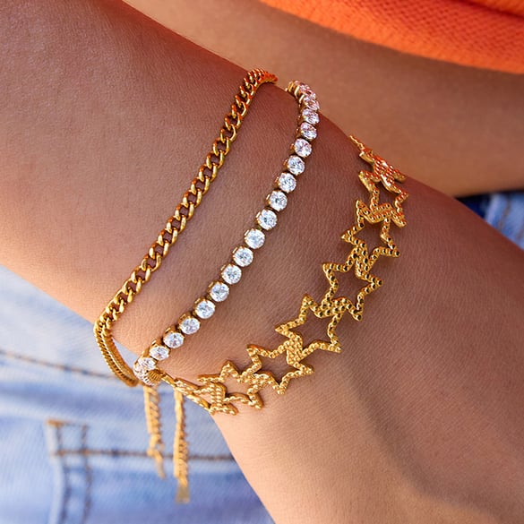 Bracelet classique en acier inoxydable couleur or pour femme, 1 pièce, motif étoile