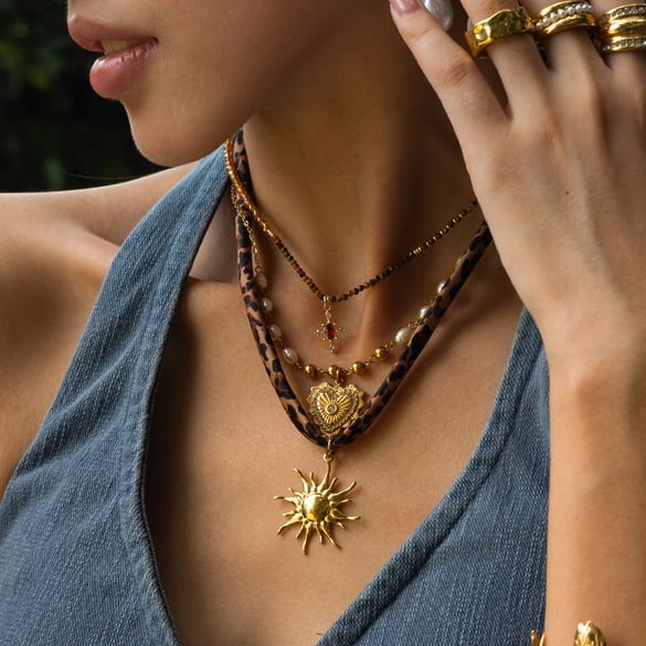 1 Piece Leopard Print Stainless Steel Gold Color Pendant Necklace 2