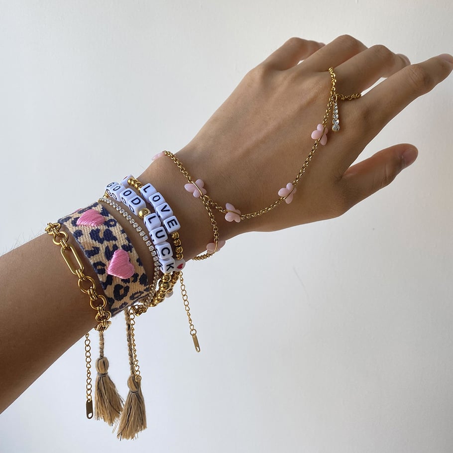 Bracelet à perles en acier inoxydable pour femme, motif lettre classique, 1 pièce Image4