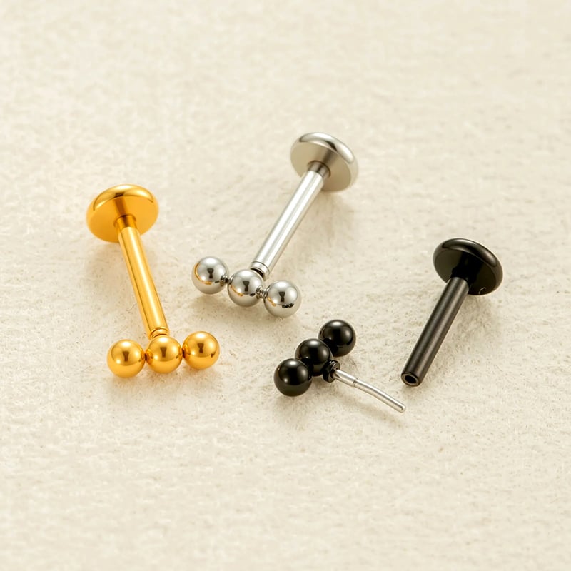 1 pieza de aretes de piercing de acero inoxidable dorados con forma de bola diaria para mujer Imagen3