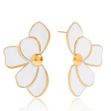 1 Pair Elegant Flower Stainless Steel Gold Color Women's Stud Earrings h5 