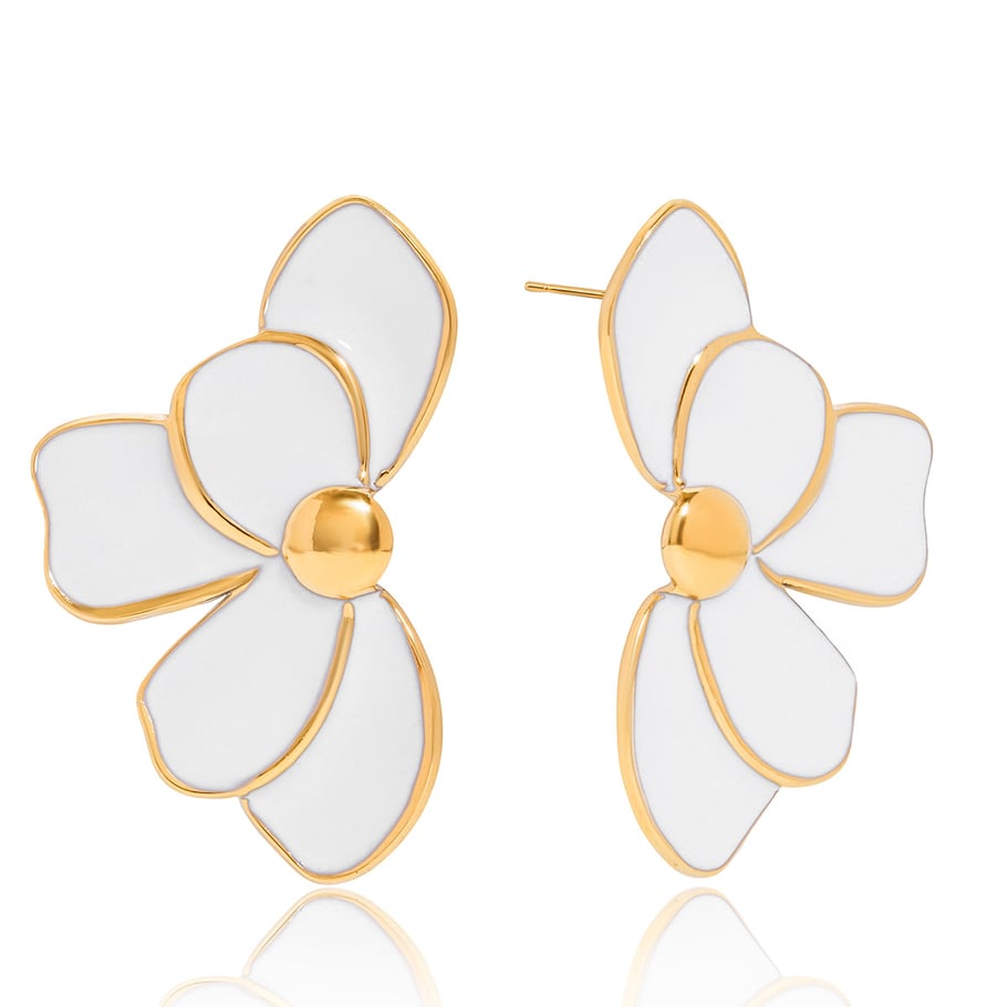 1 Pair Elegant Flower Stainless Steel Gold Color Women's Stud Earrings 
